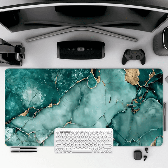 Teal Marble Design Mouse Pad 35.4 x 15.8 Inches Rubber Desk Mat for Office and Home Use