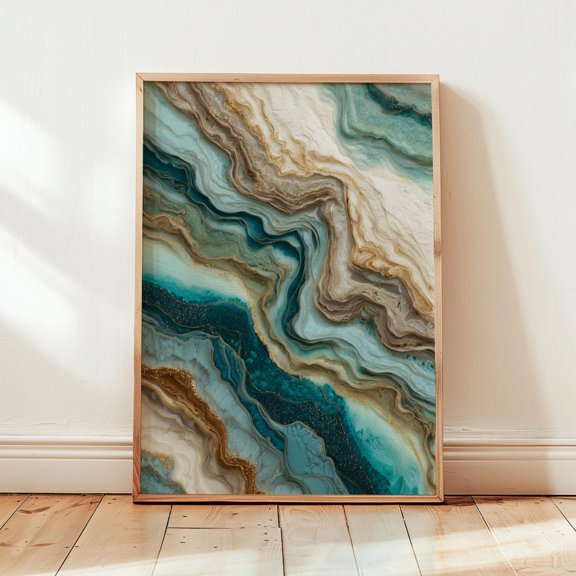 Teal Marble Flow Art Print Luxe Fluid Wall Decor Unframed Paper Print