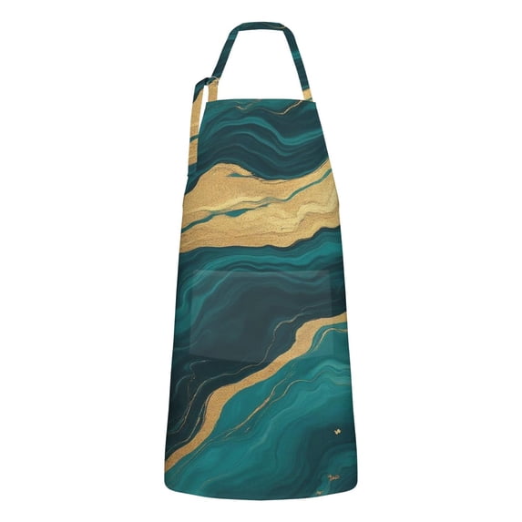 Teal Marble Gold Line Pattern Apron-Garden Aprons for Women with Pockets-Cotton Linen Waterproof Kitchen Cooking Gardening Aprons Adjustable for Kitchen,Cooking,BBQ and Salon 33x27 Inch