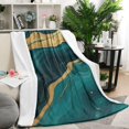 thumbnail image 1 of Teal Marble Gold Line Pattern Blanket,Comfortable Soft Flannel Throw Blanket,All Season,Warm Lightweight Blankets for Sofa Bed Couch Living Room Chair,50"x60", 1 of 4