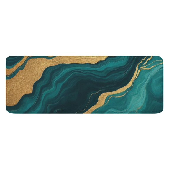 Teal Marble Gold Line Pattern Kitchen Rug Mat,Kitchen Runner Rugs Non Skid Washable,Decorative Kitchen Floor Mats for Kitchen,Sink,Laundry,17"x47.2"