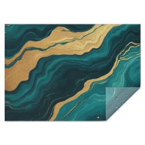 Teal Marble Gold Line Pattern Rectangle Tablecloth 60"x84",Waterproof Polyester Rectangle Table Cloth, Wipeable Spillproof Polyester Tablecloth for Dining, Camping, Indoor and Outdoor