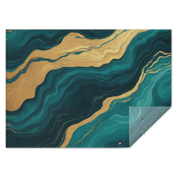 Teal Marble Gold Line Pattern Rectangle Tablecloth 60"x84",Waterproof Polyester Rectangle Table Cloth, Wipeable Spillproof Polyester Tablecloth for Dining, Camping, Indoor and Outdoor