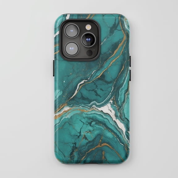 Teal Marble Gold Vein For All iPhone Series Tough Phone Case