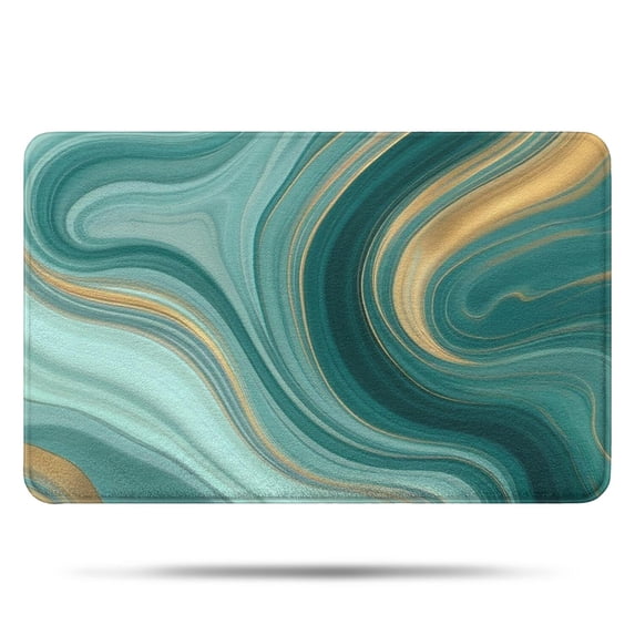 Teal Marble Gold Wave Pattern Bathroom Rugs Mat,Non Slip Microfiber Bathroom Rug,Rubber Backing,Soft Bathroom Mats for Bathroom Floor,Tub and Shower,17x27in(43x68cm)
