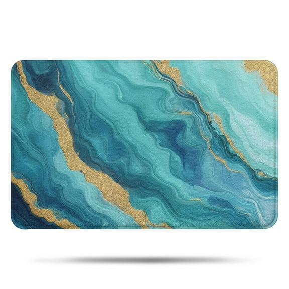 Teal Marble Gold Wave Pattern Bathroom Rugs Mat,Non Slip Microfiber Bathroom Rug,Rubber Backing,Soft Bathroom Mats for Bathroom Floor,Tub and Shower,17x27in(43x68cm)