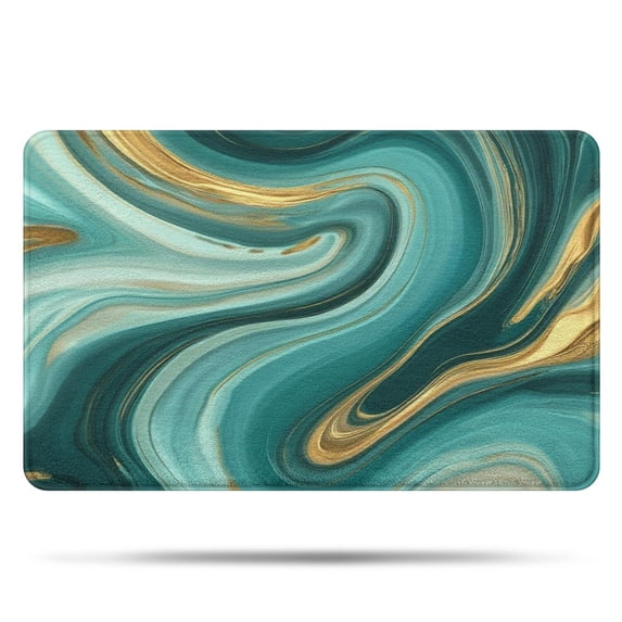 Teal Marble Gold Wave Pattern Bathroom Rugs Mat,Non Slip Microfiber Bathroom Rug,Rubber Backing,Soft Bathroom Mats for Bathroom Floor,Tub and Shower,20x32in(50x80cm)