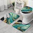 thumbnail image 1 of Teal Marble Gold Wave Pattern Bathroom Rugs Sets 3 Piece,Toilet Cover Set,Absorbent Non Slip Bathroom Mats Sets with U-Shaped Contour Rug Toilet Rug Set, 1 of 5