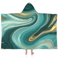 thumbnail image 1 of Teal Marble Gold Wave Pattern Hooded Bath Towel，60"x35" for Ages 3 To 12 Kids, Quick Dry Lightweight Soft Microfiber Hood Beach Towel Cover Up for Kids, 1 of 7