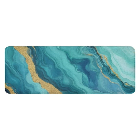 Teal Marble Gold Wave Pattern Kitchen Rug Mat,Kitchen Runner Rugs Non Skid Washable,Decorative Kitchen Floor Mats for Kitchen,Sink,Laundry,17"x47.2"