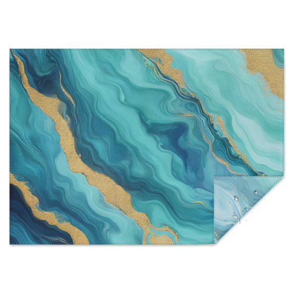 Teal Marble Gold Wave Pattern Rectangle Tablecloth 60"x84",Waterproof Polyester Rectangle Table Cloth, Wipeable Spillproof Polyester Tablecloth for Dining, Camping, Indoor and Outdoor