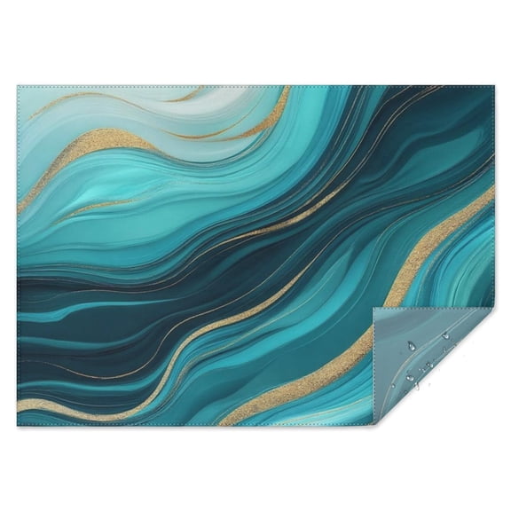 Teal Marble Gold Wave Pattern Rectangle Tablecloth 60"x84",Waterproof Polyester Rectangle Table Cloth, Wipeable Spillproof Polyester Tablecloth for Dining, Camping, Indoor and Outdoor