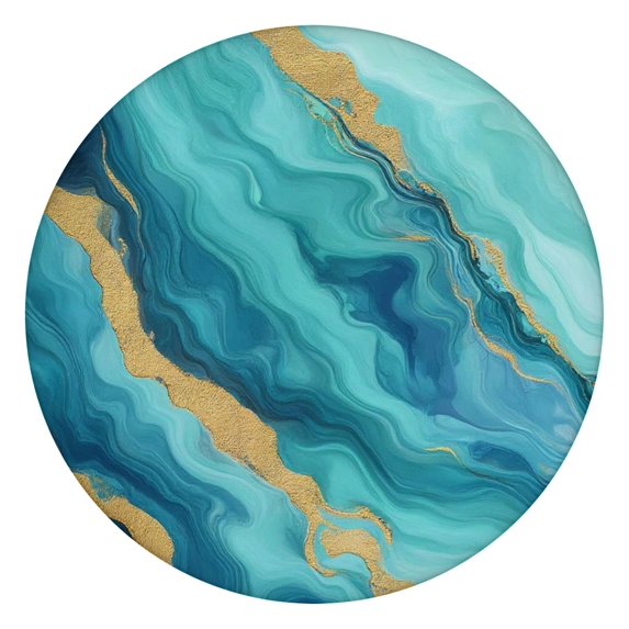 Teal Marble Gold Wave Pattern Round Fitted Tablecloth with Elastic Edge,Dining Table Cover Waterproof,Outdoor Round Tablecloth for Camping,Dining,Indoor and Outdoor