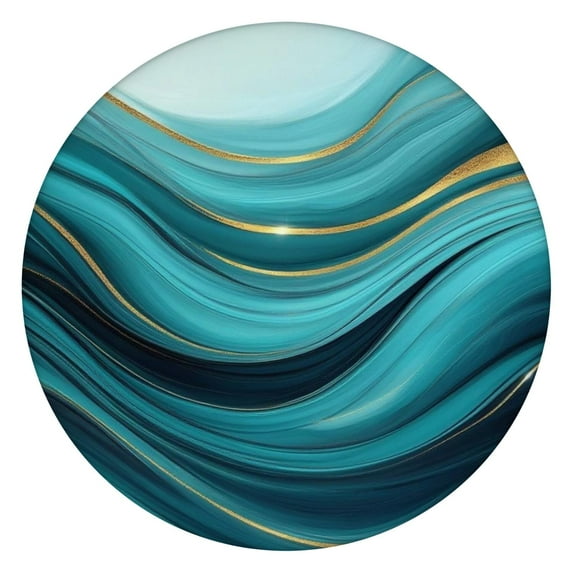 Teal Marble Gold Wave Pattern Round Fitted Tablecloth with Elastic Edge,Dining Table Cover Waterproof,Outdoor Round Tablecloth for Camping,Dining,Indoor and Outdoor