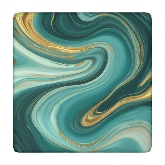 Teal Marble Gold Wave Pattern Square Fitted Tablecloth with Elastic Edge,Square Table Cover,Washable Elastic Table Cover for Home Kitchen Party Decor 34"x34"