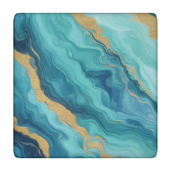 Teal Marble Gold Wave Pattern Square Fitted Tablecloth with Elastic Edge,Square Table Cover,Washable Elastic Table Cover for Home Kitchen Party Decor 34"x34"
