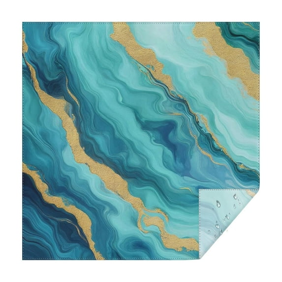 Teal Marble Gold Wave Pattern Square Tablecloth,Waterproof Square Table Cover,Wipeable Spillproof Washable Table Cover for Home Kitchen Party Decor 42"X42"(107x107cm)