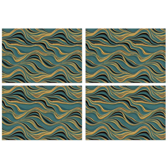 Teal Marble Gold Wave Pattern Summer Placemats Table Placemats Set Of 4-Linen Kitchen Washable Placemats Table Mats 11.8"x17.7" Non-Slip Heat Resistant