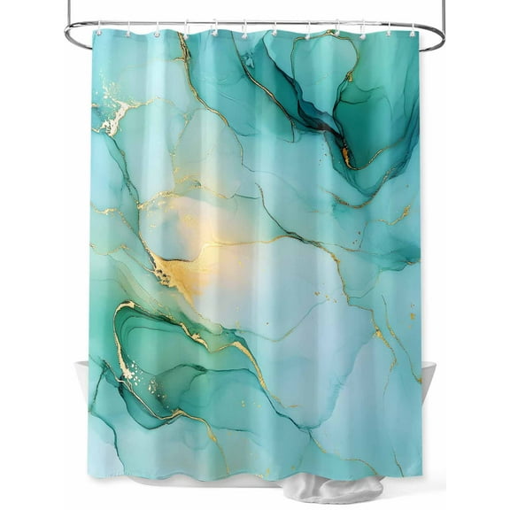 Teal Marble Long Shower Curtain Set, Waterproof Shower Curtains for Bathroom, Abstract Art Modern Ink Painting Washable Fabric Cloth Bath Curtain for Bathtub Decoration with Hooks 72x84 Inches