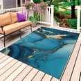 thumbnail image 1 of Teal Marble Outdoor Rug for Patio/Deck/Porch, Non-Slip Large Area Rug 5 x 7 Ft, Modern Abstract Yellow Ink Painting Indoor Outdoor Rugs Washable Area Rugs, Reversible Camping Rug Carpet Runner, 1 of 8