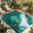 thumbnail image 1 of Teal Marble Outdoor Rug for Patio/Deck/Porch, Non-Slip Large Area Rug 5 x 7 Ft, Modern Gradient Abstract Gold Fluid Art Indoor Outdoor Rugs Washable Area Rugs, Reversible Camping Rug Carpet Runner, 1 of 8