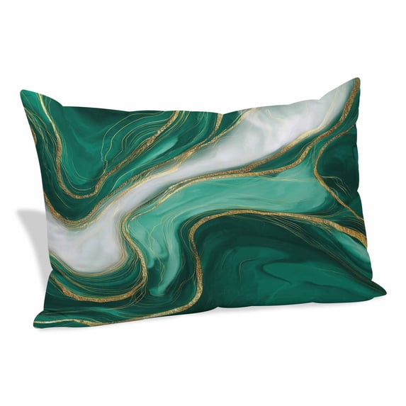Teal Marble Pillow Covers, Linen Long Throw Pillow Case, Modern Ombre Gold White Abstract Fluid Art Holiday Pillow Protector Decorative Cushion Cover for Living Room/Bedroom 24" x 36"