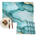 thumbnail image 1 of Teal Marble Placemats Set of 6, Golden Ink Painting Abstract Art Washable Wipeable Table Mats for Dining Tables, Indoor Outdoor Kitchen Place Mats for Holiday Party Table Decor, 1 of 9