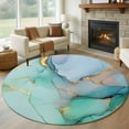 thumbnail image 1 of Teal Marble Round Rugs 8ft, Abstract Art Modern Geometric Golden Non Slip Washable Rug Runner, Low Pile Indoor Floor Carpet Mat Bathroom Rugs for Living Room, Bedroom, Kids Room, 1 of 9