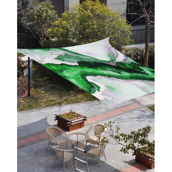 Teal Marble Sun Shade Sail 8'x10' Rectangle Outdoor Shade Canopy, Farmhouse Contemporary Abstract Aesthetic Porch Shades Outdoor Sun Blocking Screen, Sunshade Cloth Covers for Patio/Deck/Garden