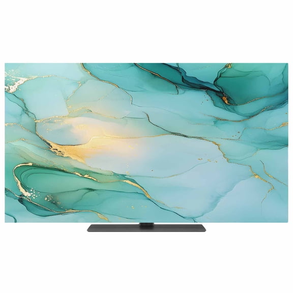 Teal Marble TV Dust Cover,Stretchable TV Screen Desktop Computer Protector Cover,Abstract Art Modern Ink Painting Television Dustproof Slipcover Indoor Outdoor for 19–24 Inch Flat or Curved TVs