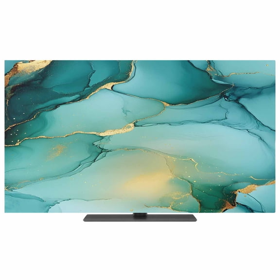 Teal Marble TV Dust Cover,Stretchable TV Screen Desktop Computer Protector Cover,Abstract Modern Ink Painting Art Television Dustproof Slipcover Indoor Outdoor for 28–32 Inch Flat or Curved TVs