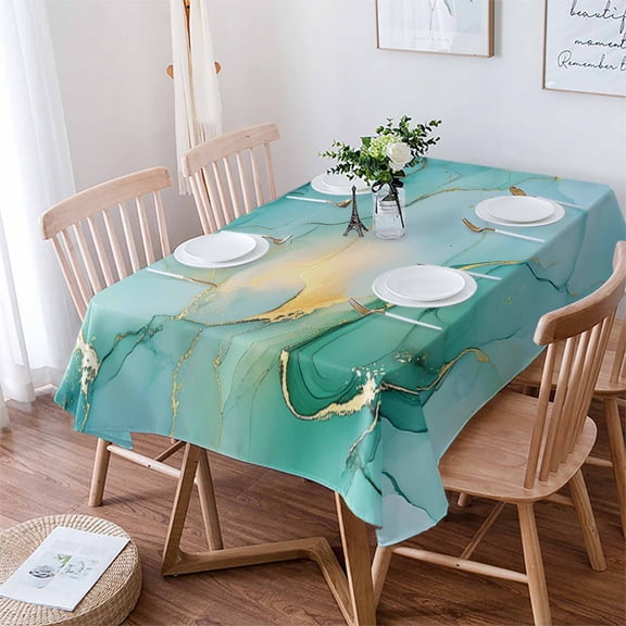 Teal Marble Tablecloth Rectangle Table Cloth 52x70 , Waterproof Tablecloth Outdoor Table Cloth, Abstract Art Modern Ink Painting Washable Table Cover for Kitchen Dining Party