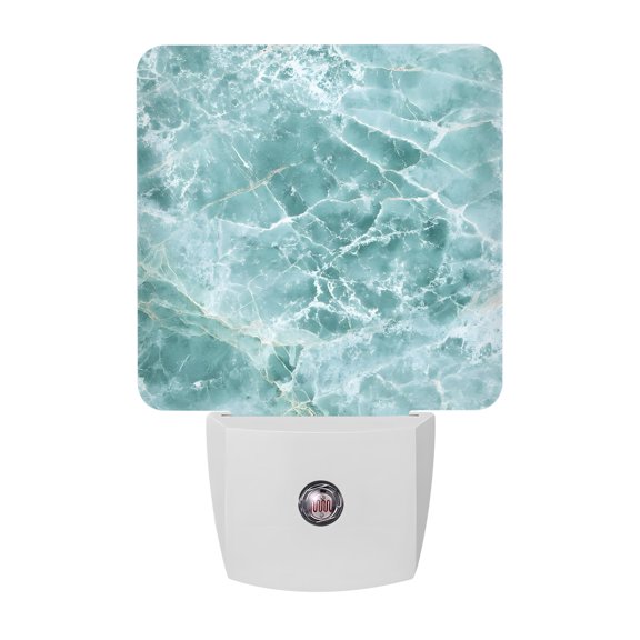 Teal Marble Texture Night Lights, Abstract Stone Grain Ocean Waves Seafoam Smart Auto Dusk to Dawn Sensor Nightlights Plug-in Nightlight for Bedroom Bathroom Living Room Kitchen Hallway