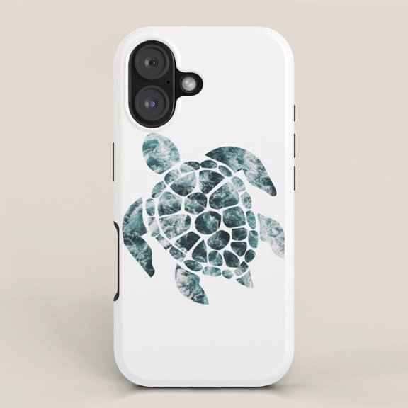 Teal Marbled Mosaic Sea Turtle Tough Case for Apple iPhone, Dual-Layer Polycarbonate and TPU