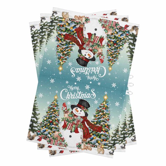 Teal Merry Christmas Snowman Kitchen Towels Dish Towel Pack of 3 Xmas Tree Winter Snowflake Deer Gift Soft Dish Cloth Set Absorbent Dishcloth for Drying Dishes, Hand Towels 18 x 28 Inches