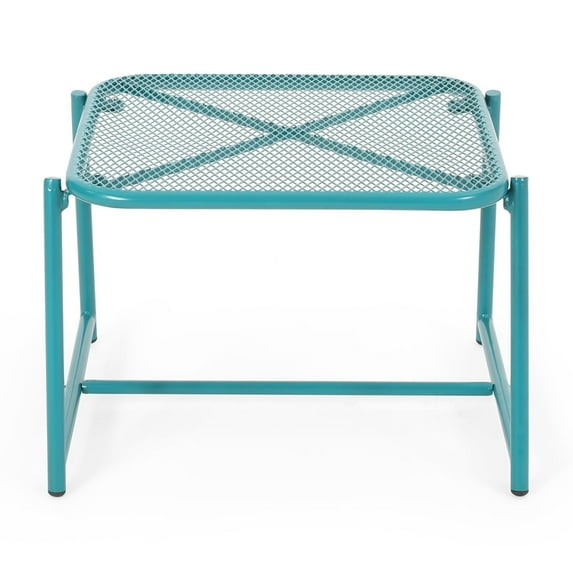 Teal Mesh Top Iron Side Table Modern Outdoor Accent for Summer