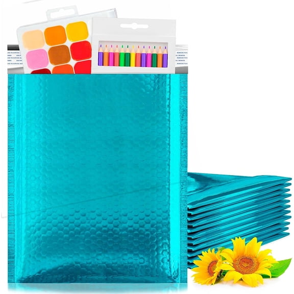 Teal Metallic Bubble Mailers, 8.5 x 11 Inches. Pack of 300 Bright Metallic Bubble Envelope. Self-Seal Foil Shipping Envelopes. Waterproof Poly Mailers Metallic for Small Business