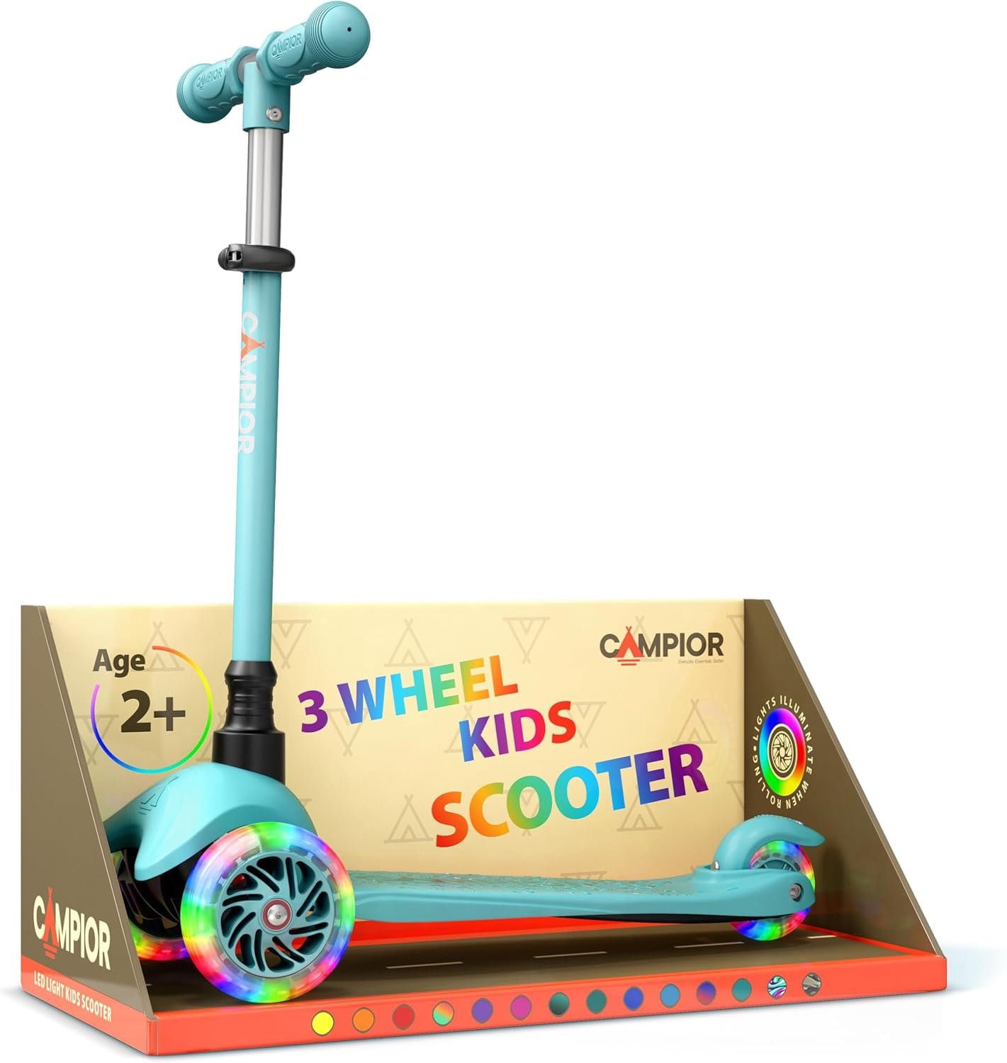 Little Kiddy's R ver.3+S ターコイズブルー Teal Mini 3 Wheel Scooter for Kids – Lean-to-Steer Kick with LED