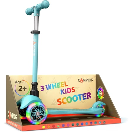 Teal Mini 3 Wheel Scooter for Kids – Lean-to-Steer Kick with LED Light-Up Wheels, Adjustable Handlebar, Wide Anti-Slip Deck, Smooth PU Wheels, Rear Foot Brake – Suitable for Ages 2+
