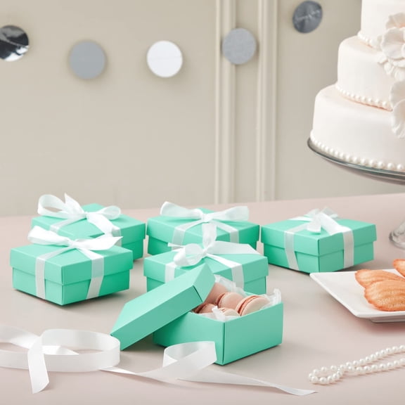 Teal Mini Jewelry Gift Boxes 24-Pack 3.74 x 3.74 x 1.65 In with Ribbons