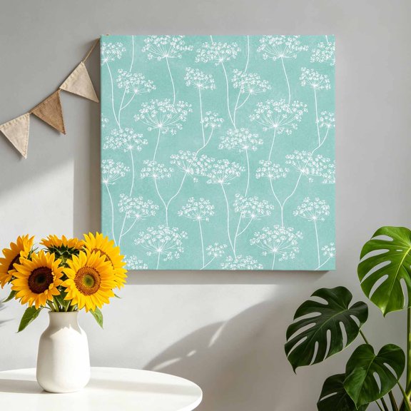 Teal Mint Umbellifer Canvas Wall Art for Living Room, Retro Rustic Flora Stems Flower Botanical Wall Decor Framed Artwork Pictures Ready to Hang for Bedroom Office Home Decor 12x12 Inch