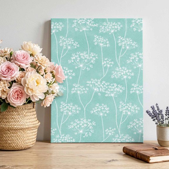Teal Mint Umbellifer Canvas Wall Art for Living Room, Retro Rustic Flora Stems Flower Botanical Wall Decor Framed Artwork Pictures Ready to Hang for Bedroom Office Home Decor 8x10 Inch