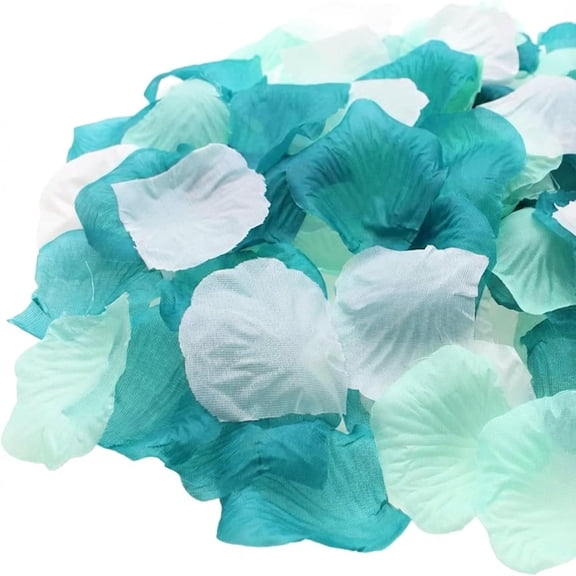 Teal Mint White Mixed Silk Rose Flower Petals Table Confetti Sprinkles Mermaid Beach Party Wedding Centerpieces Favor Vase Filler Aisle Decoration