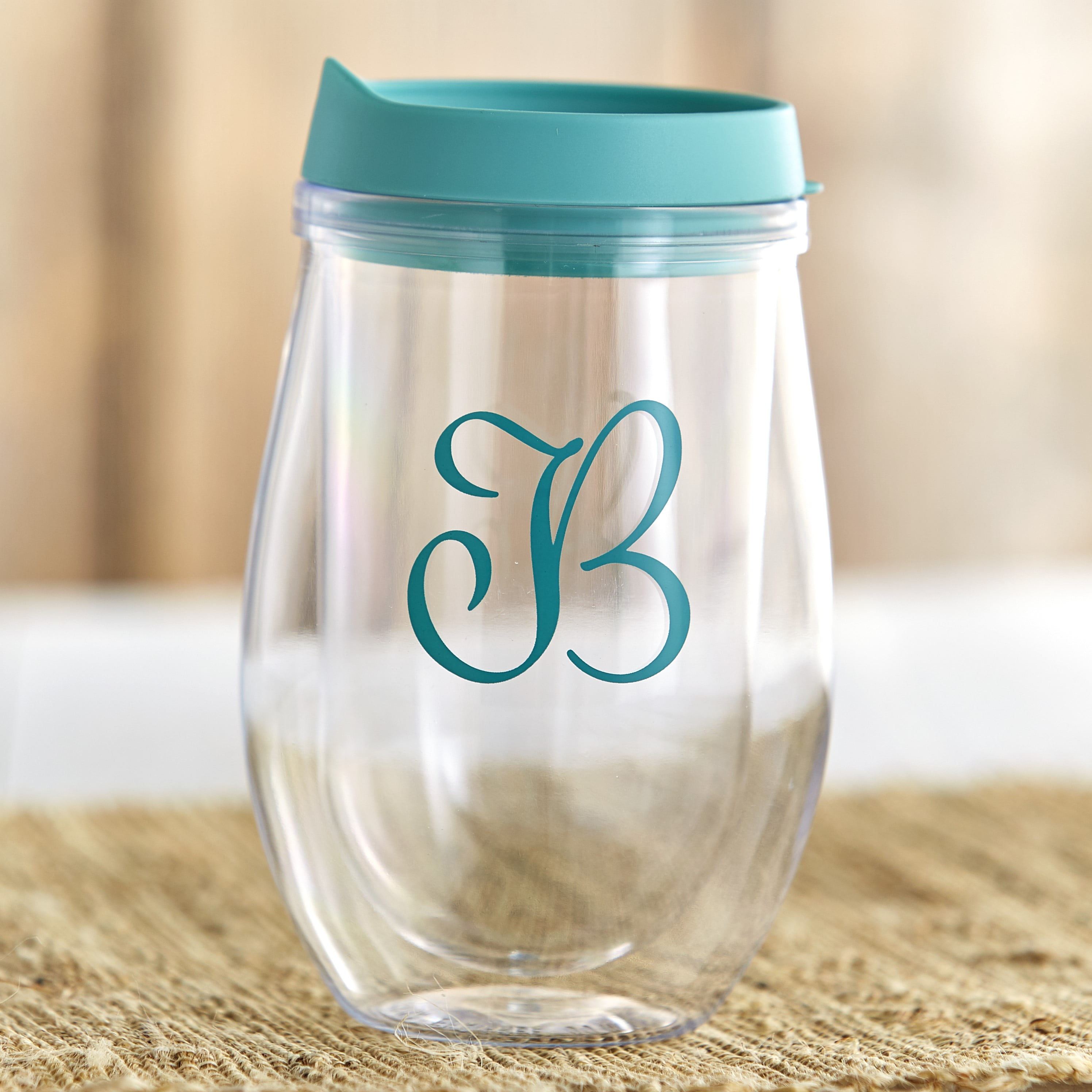 Monogrammed Acrylic Stemless Wine Glass Silver Glitter Beverage To Go Cup  Silver Glitter Wine Tumbler