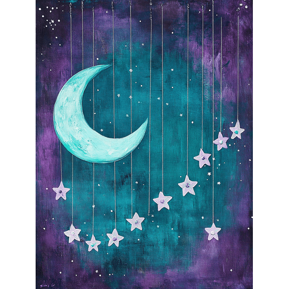Teal Moon and Stars Canvas Wall Art Perfect for Bedroom Living Room Nursery Bathroom and Office Decor