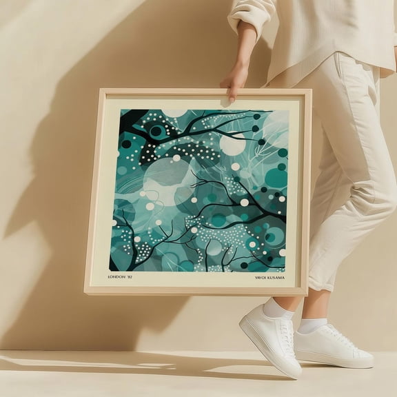Teal Moonlight Abstract Wall Art Nature-Inspired Print Modern Japandi Decor For Living Room, Bedroom, Or Office Square Poster For Entryway Wall Art, Modern Wall Decor, 16x16 UNFRAMED
