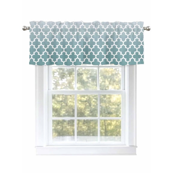 Teal Moroccan Valances for Windows, Rod Pocket Kitchen Valance Curtains - Soft & Washable Small Window Treatment for Living Room, Bathroom, Geometric Pattern 54x18inch, 1 Panel