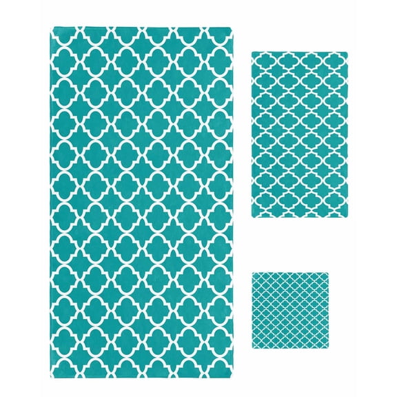 Teal Morocco Bath Towels for Bathroom Set,Luxury Microfiber Towels Gifts for Women,Beach Kitchen Hand Hair Face Towel and Dish Washcloth,Ethnic Boho Minimalist Abstract Geometric Towels+Set