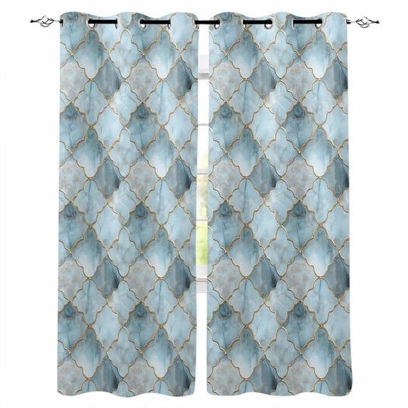 Teal Morocco Blackout Curtains for Bedroom/Living Room, Thermal Insulated Kitchen Curtains, Modern Abstract Art Contemporary Geometric Grommet Darkening Window Treatment Drapes 52"x72"x2