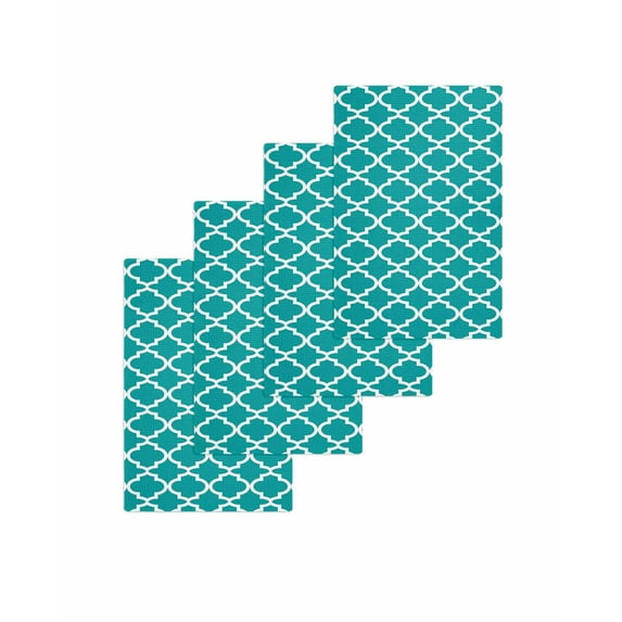 Teal Morocco Kitchen Dish Towels for Drying Dishes Set of 4, Ethnic Boho Minimalist Abstract Geometric Waffle Weave Microfiber Terry Hand Tea Bathroom Towels Quick Dry & Absorbent Towel 15.7x23.6